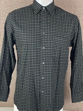 Zanella Dress Shirt Men's Large Cotton Long Sleeve Italy Made Grid Button B10